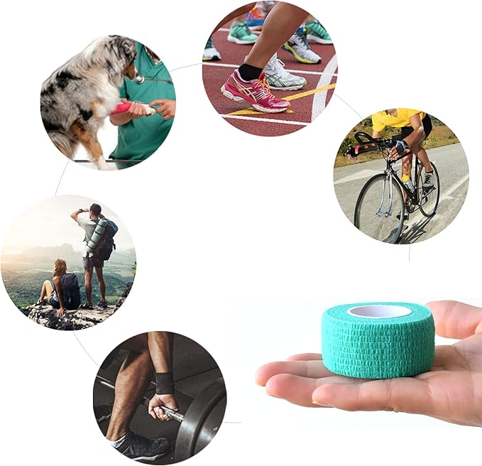 9 Pack 1" x 5 Yards Self Adhesive Bandage Wrap Self Stick Wrap for Ankle, Wrist, Finger, Sports, Breathable Cohesive Vet Tape for Pets (Middle Green)-PurrikoPets