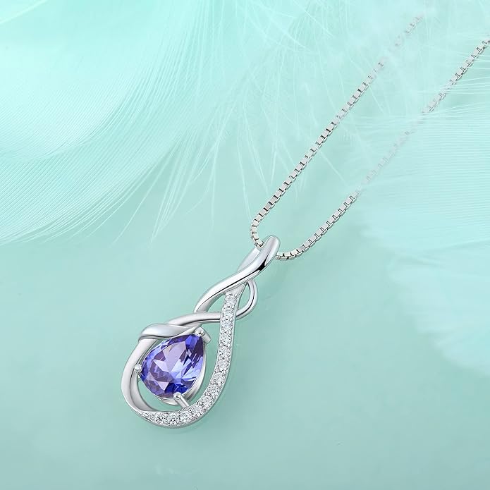 STARCHENIE Infinity Teardrop Pendant Necklace for Women 925 Sterling Silver Birthstone Jewelry