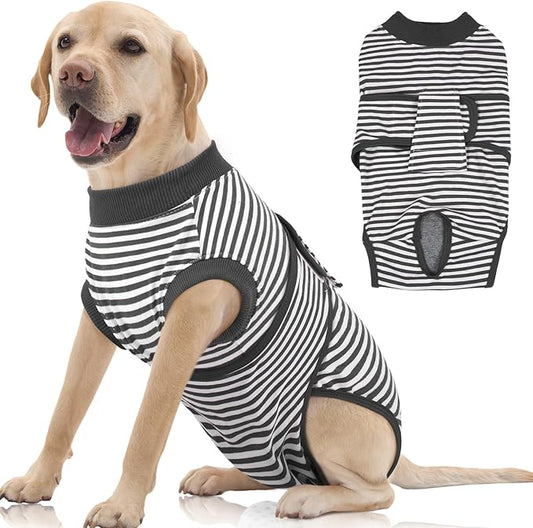 FUAMEY Dog Recovery Suit Male,Dogs Surgery Neuter Suits Puppy Spay Shirts for Female Protect Dog's Skin Anti Licking Abdominal Wounds Doggie Onesie Pet Bodysuit Alternative to Cone Gray Stripes XXL-PurrikoPets