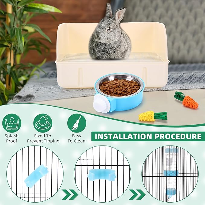 104 Pcs Rabbit Starter Kit Litter Box Bunny Tunnel Pet Playpen with Waterproof Mat Water Bottle Animal Grooming Kit Bowl Blankets with Cleaning Set for Guinea Pig Rabbit Accessories-PurrikoPets