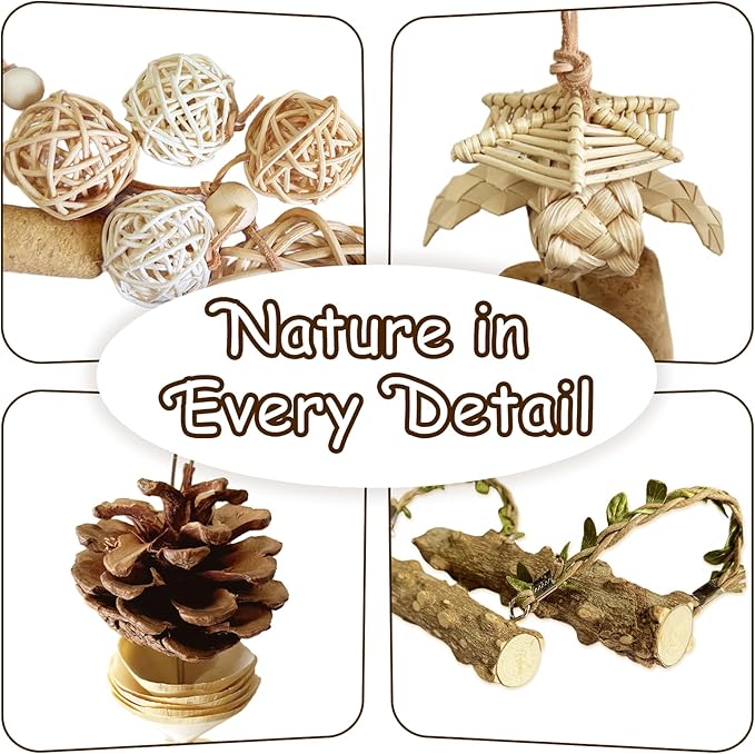 5-Pack Natural Hanging Basket Bird Toys – Foraging & Chewing Toys for Parakeets, Cockatiels, Conures & Small Birds – No Plastic, All-Natural Materials-PurrikoPets