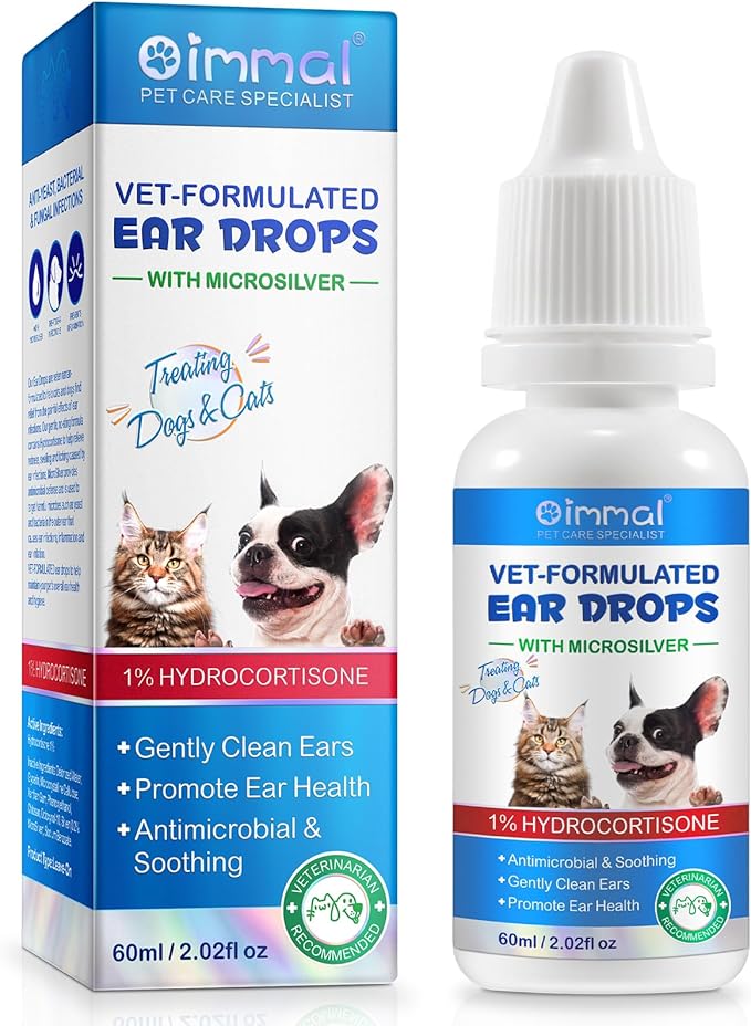 Ear Infection Treatment Drops for Dogs and Cats, Pets Ear Cleaning Solution Drops with 1% Hydrocortisone Soothing Dog Yeast Infection, Itchy Ear Relief, Pet Ear Care Supplies for Dogs & Cats - 2 fl oz-PurrikoPets