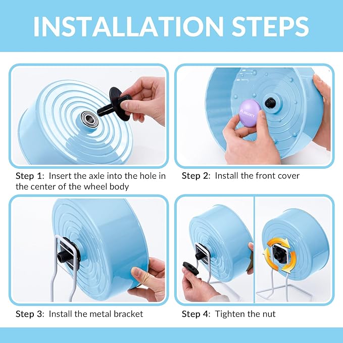 8.4" Silent Hamster Wheel, Non-Slip Track, Exercise, Release Stress, Relieve Anxiety, Adjustable Height Stand, for Syrian Dwarf Hamster, Gerbil, Mice, Other Small Medium Sized Pets, Blue-PurrikoPets