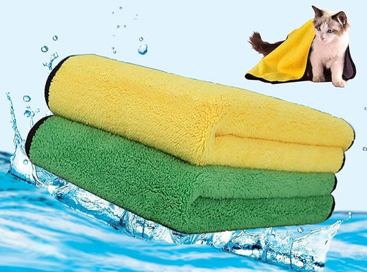 2 Pack Dog Towels Super Absorbent Pet Bath Towel Microfiber Dog Drying Towel for Small Dogs and Cats, Machine Washable, 11.8Inch x 23.6Inch, Yellow-Grey & Green-Grey-PurrikoPets