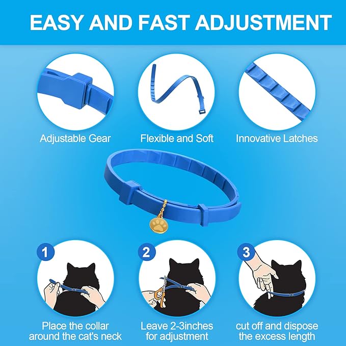 4 Pcs Cat Calming Collar Adjustable Lavender Scent Relaxing Cat Collar with 2 Pendant for Puppies Reduce Stress Aggression Anxious, up to 15 Inches(Blue)-PurrikoPets