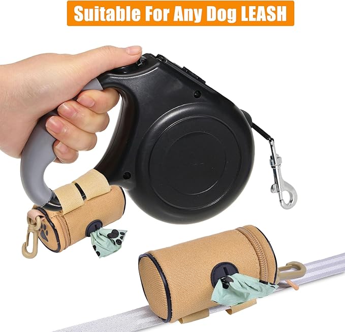 Dog Waste Bag Dispenser Dog Poop Bag Dispenser for Leash Accessory dog Poop Bag Holders Fits Dog Leash Include Hand Free Holder, Khaki, No-KaqiXYB-PurrikoPets