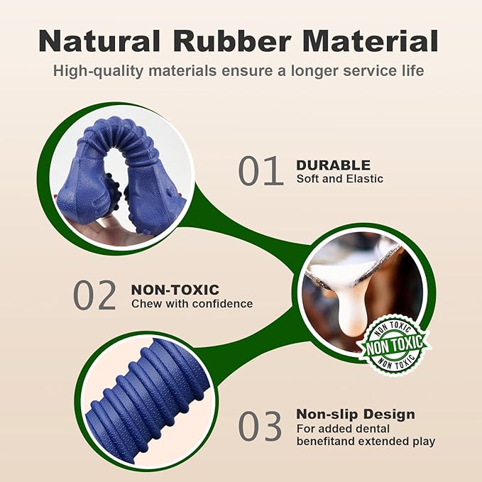 Dog Toys for Aggressive Chewers, Indestructible Chew Toys for Medium Large Dogs,Durable Rubber Dog Bones with Beef Flavor, Tough Dental Toy for Boredom Relief (Blue)-PurrikoPets