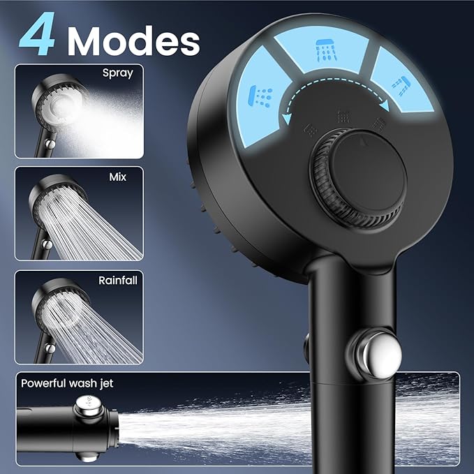 Filtered Shower Head with Handheld, High Pressure 4 Spray Mode Showerhead with Filters, Water Softener Beads for Hard Water with ON/OFF Switch for Pets - Remove Chlorine-PurrikoPets