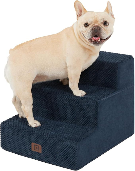 EHEYCIGA Dog Stairs for Small Dogs 13.5" H, 3-Step Dog Steps for Couch Sofa and Chair, Pet Steps for Medium Cats, Non-Slip Balanced Pet Ramp Indoor, Navy Blue-PurrikoPets