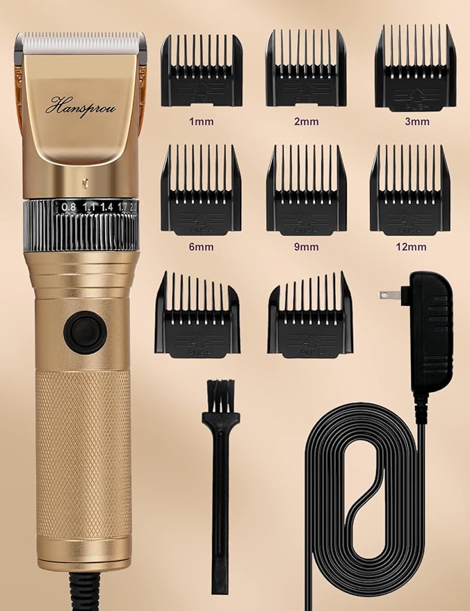 Dog Grooming Clippers, Professional Dog Clipper for Thick Coat 12V Plug-in Pet Trimmer High Power Pet Clippers Low Noise with Guard Combs Brush for Dogs Cats and Other Animal-PurrikoPets