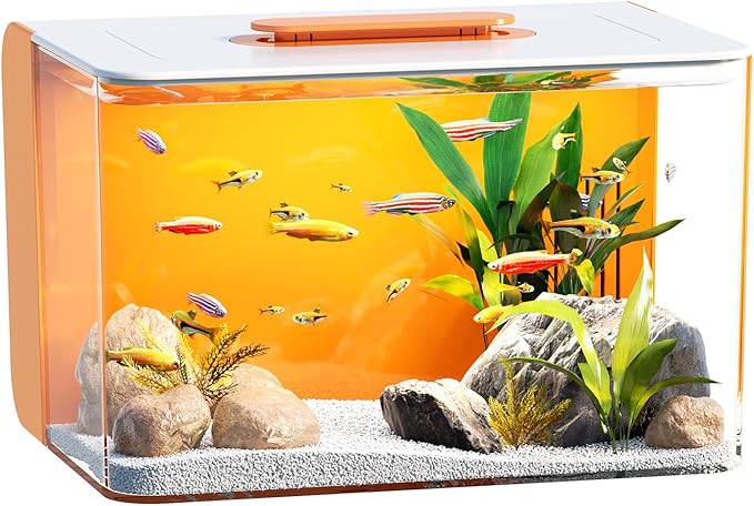 2.5 Gallon Fish Tank Small Aquarium Starter Kit with Hidden Filtration, 3 Color Light, Self Cleaning Nano Tank for Betta, Shrimp, Guppy, Angelfish-PurrikoPets