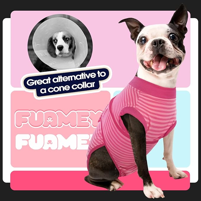 FUAMEY Recovery Suit for Dogs After Surgery,Soft Breathable Dog Bodysuit E-Collar & Cone Alternative Surgical Suit,Male Female Dog Neuter Spay Suits Anti Licking Wounds Onesie Rose Stripes XXL-PurrikoPets