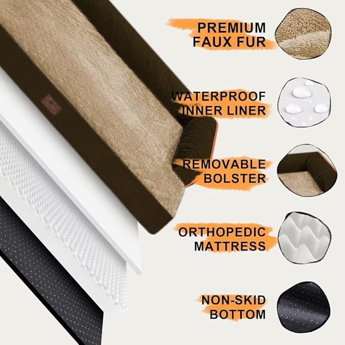 Orthopedic Large Dog Bed Washable: Brown Gaint Size Dog Beds with Removable Washable Cover, XXXL Large Orthopedic Dog Beds for Big Pet Dogs-PurrikoPets