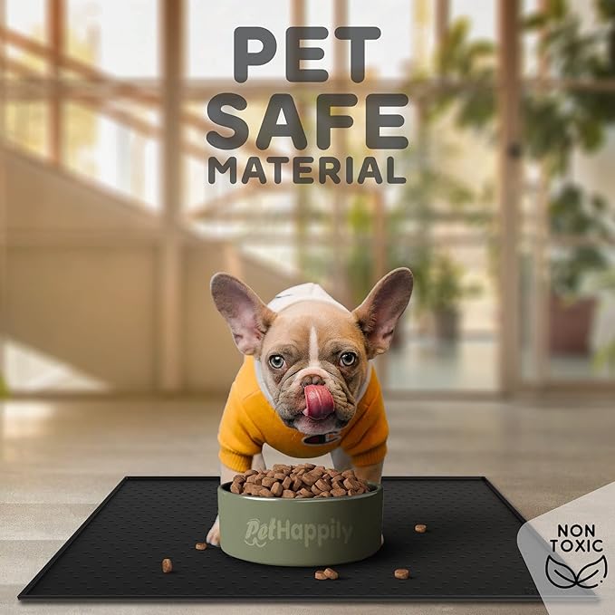 Dog Food Mat - 24x15” Large Silicone Pet Food Mat, Raised Edges for Food and Water Prevent Spill, Waterproof Cat Food Mat Protect Floors,Easy Clean Dog Bowl Mats for Food and Water-PurrikoPets