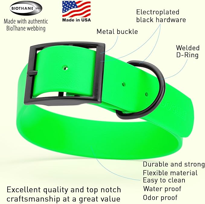 Dogline Biothane Waterproof Dog Collar Strong Coated Nylon Webbing with Black Hardware Odor- Proof for Easy Care Easy to Clean High Performance Fits Small Medium or Large Dogs, Tropical Green-PurrikoPets