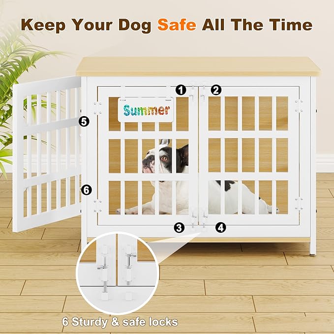EasyCom 33" Dog Crate Furniture with Name Tag, Heavy Duty Dog Kennel Indoor for Medium and Small Dogs, Double-Doors Sturdy Metal Dog Cage, Decorate House as TV Stand, End Table, Bedside Table-PurrikoPets