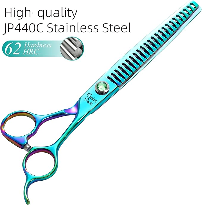Fenice Peak Green Dog Grooming Scissors Set Straight Thinning Curved and Chunker Shears 4PCS Kit with Simulated Emerald Screw 440C Trimming Shears Durable and Sharp-PurrikoPets