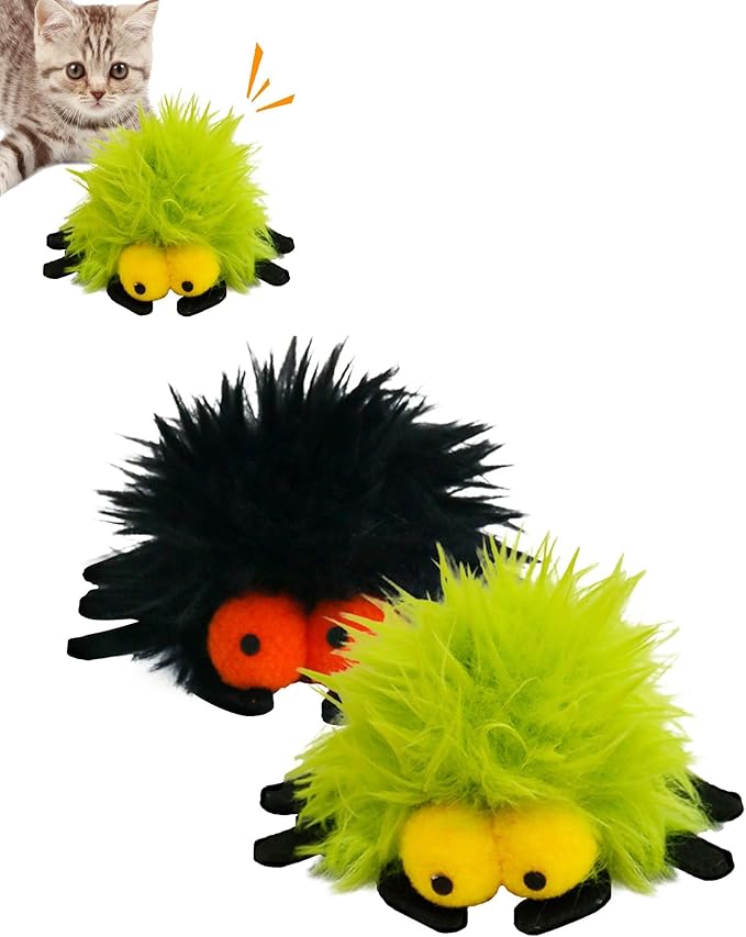 2 Pack-Spider Cat Kicker Toy with Catnip & Bell Inside, Cat Stuffed Animal Soft Cat Toys, Cute Cat Feather Toy Plush Cat Toy, Cat Nip Toys Cat Toys for Bored Cats, Interactive Cat Toys for Indoor Cats-PurrikoPets