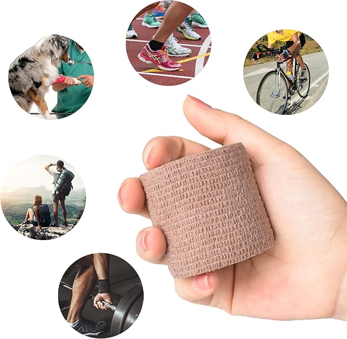 9 Pack 2" x 5 Yards Self Adhesive Bandage Wrap Self Stick Wrap for Ankle, Wrist, Finger, Sports, Breathable Cohesive Vet Tape for Pets (Brown)-PurrikoPets