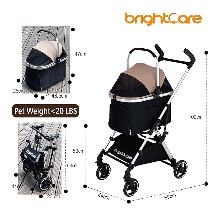 3-in-1 Small Pet Carrier with Stroller for Small Dogs & Cats Under 20 lb – Removable Carrier Converts to Car Seat – Lightweight, One-Hand Fold, No-Zipper Entry-PurrikoPets