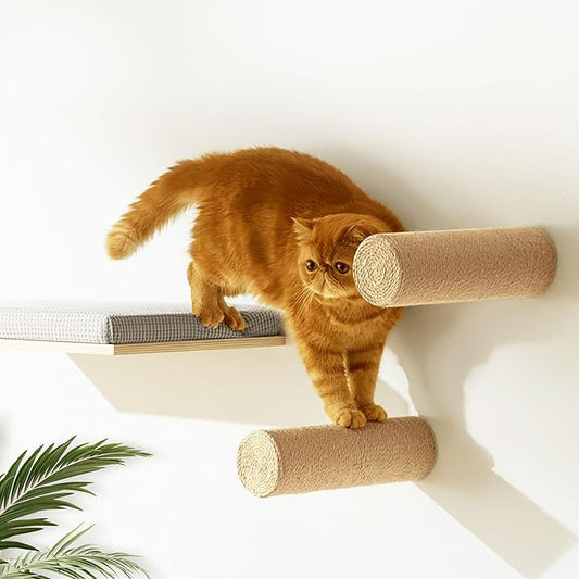 2-Pack Sisal Wall-Mounted Cat Climbing Wall Steps, Cat Wall Steps/Stairs with Sisal Scratching Surface, Wall Shelf Furniture for Climbing & Play for Kittens & Cats, Hidden Mounts-PurrikoPets