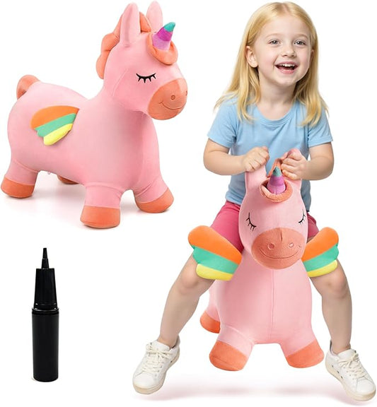 EVERICH TOY Bouncy Horse Unicorn Toys, Inflatable Bouncing Animal Hopping Toys, Outdoor Indoor Ride on Bouncer, Boys Girls Birthday Gift for 18 Month 2 3 4 5 6 Year Old Kid- Plush Unicorn Toy-PurrikoPets