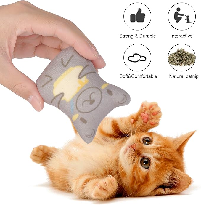 Dorakitten Catnip Toys for Indoor Cats - 5PCS Plush Cat Chew Toys Teething Interactive Catnip Filled Kitten Toy Soft Pet Toy-PurrikoPets