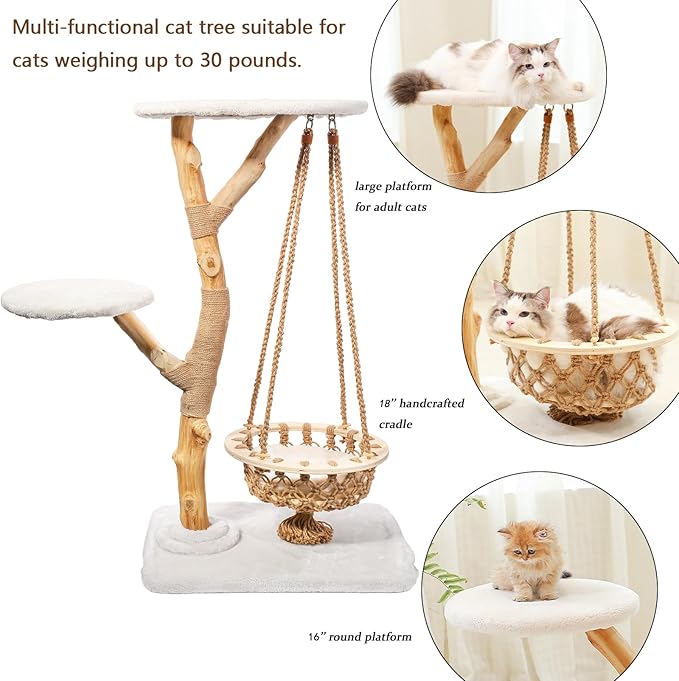 50" Tall Cat Tree Tower, Modern Cat Tree for Indoor Cats, Washable Wooden Perchs and Climbers for Large Cats, Cute Cat Furniture with Unique Cat Swing-PurrikoPets