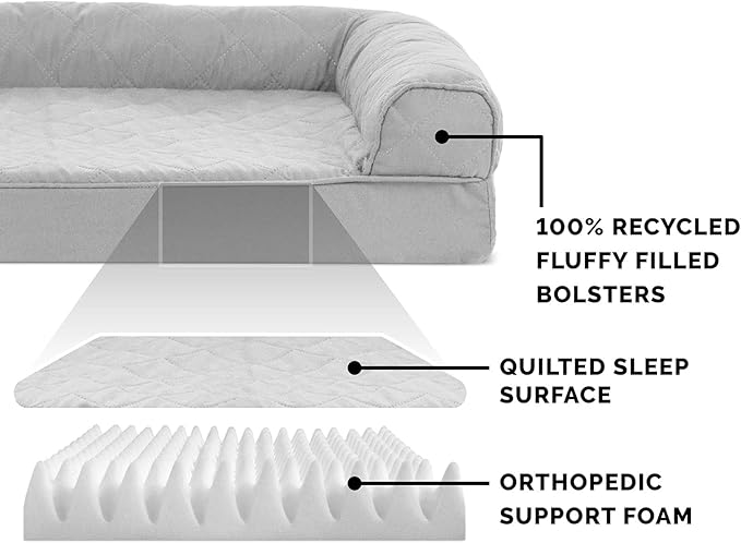 Furhaven Orthopedic Dog Bed for Large Dogs w/ Removable Bolsters & Washable Cover, For Dogs Up to 95 lbs - Quilted Sofa - Silver Gray, Jumbo/XL-PurrikoPets