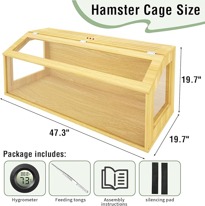 48" Large Hamster Cage, Chewproof Gerbil Cages and Habitats, Openable Top Roof Window with Silencing Pad, Wooden Guinea Pig Cage for Small Animals, Dwarf and Syrian Hamster, 40 x 20 x 20 Inches-PurrikoPets