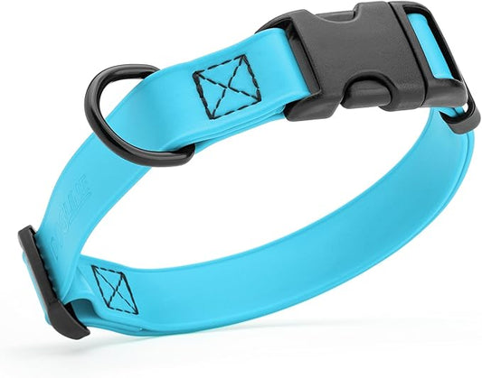 Dogline Biothane Waterproof Dog Collar with Quick Release Buckle Strong Coated Nylon Webbing with Odor- Proof for Easy Care Easy to Clean Fits Small Medium Large Dogs, Cyan Blue 3/4" W 12-19" L-PurrikoPets