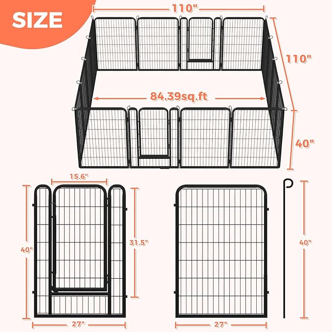 40 Inch Dog Playpen - 16 Panels Metal Pet Exercise Pen for Medium-Large Dogs, Indoor/Outdoor Dog Fence for Yard, Garden, Camping & RV Travel-PurrikoPets