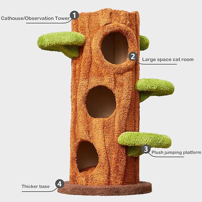 47.2'' Natural Wooden Cat Tree, Modern Cat Condo for Indoor Kitten, Multi-Level Cat Tower with Cat Perch and Scratching Pad for Multi-Cat Families-PurrikoPets