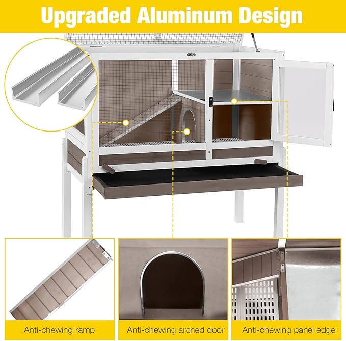 Aivituvin Wooden Guinea Pig Cages Indoor with Removable Stand, Anti Chewing Rabbit Hutch with Ramp and Wire Mesh, 2 Story Small Animals House Habitat with Pull Out Tray (Brown)-PurrikoPets