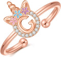 Unicorn Rings Gifts for Girls - Adjustable Initial Ring Dainty Cute Unicorn Rings for Girl Teens Little Girls Jewelry Birthday Gift