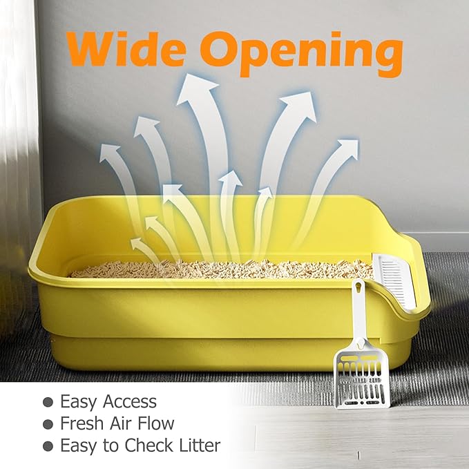 Extea Large Cat Litter Box with High Sides,Cat Boxes for Indoor Cats,Cat Litter Pan for Kitty,Litter Box with Low Entry,Easy to Clean,Anti-Splashing,23.6" x15.7" x6.2" (Grey)-PurrikoPets