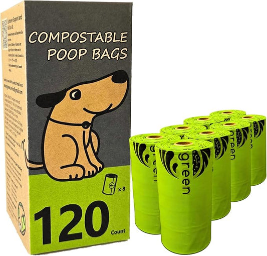 Dog Poop Bag, Compostable Doggie Poop Bags Refills, Eco-Friendly Pet Waste Bags, Vegetable-Based Unscented, Compostable, Extra Thick, Leak Proof, Size 9 x 13 Inches, 120 count-PurrikoPets
