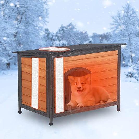Dog House Outdoor Insulated 34.3" L Dog Kennel 6 Sides All-Round Foam Winter Weatherproof for Small Medium Dogs with Strong Metal Chew Proof Frame-PurrikoPets