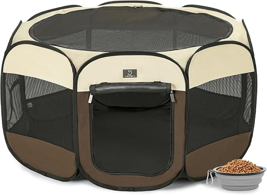 A4Pet Puppy Playpen, 39.5” Pet Playpen with Bowl, Suitable for Puppies, Kittens, and Small Animals, Removable Zipper & Mesh Panel(16”W × 10”H)-PurrikoPets