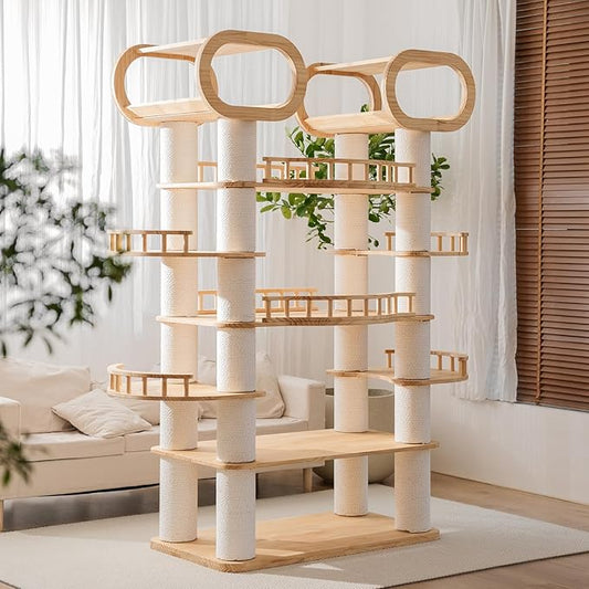 77'' Large Modern cat Tree, Multi-Level Tall Solid Cat Tower, Cat Furniture for Indoor Cats, Huge Cat Condo for Multi-Cat Families-PurrikoPets