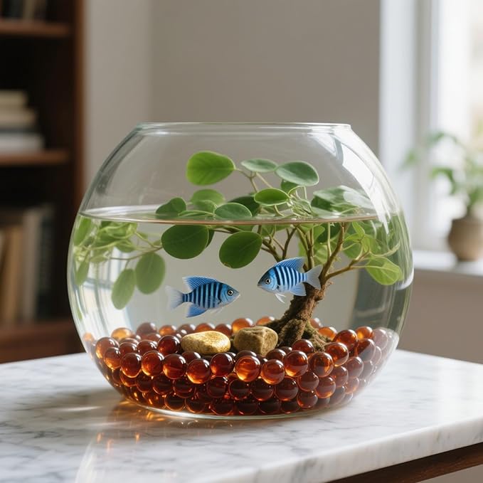 2.16LB Glass Beads Vase Filler Aquarium Gravel Decor Flat Glass Marbles Gems Pebbles Fish Tank Rocks Home Decorative Art Craft - Amber-PurrikoPets