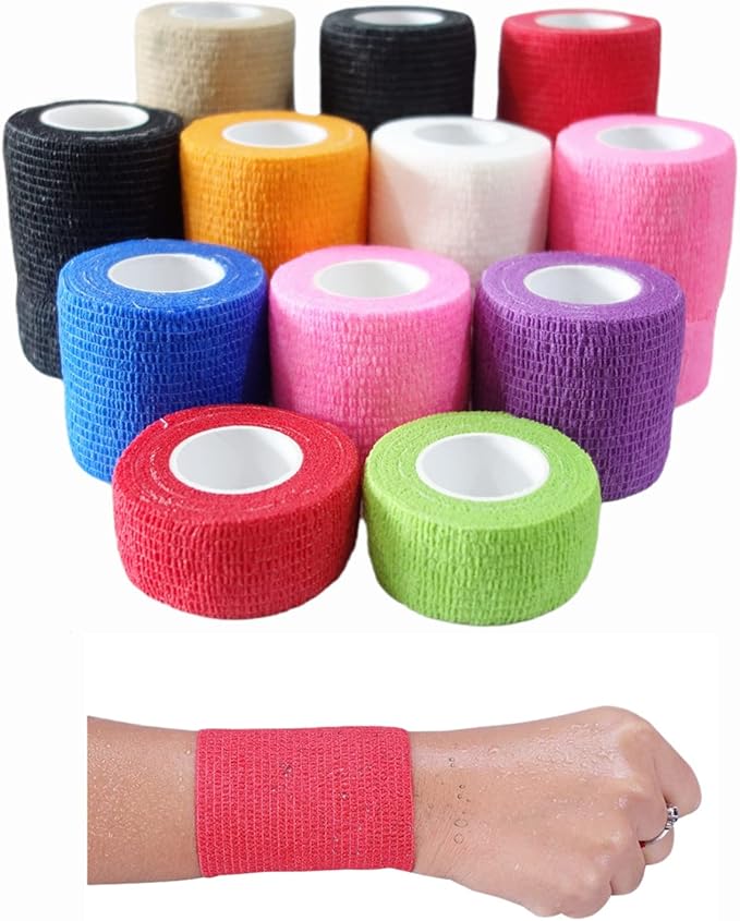 6 Pack 1" x 5 Yards Self Adhesive Bandage Wrap Breathable Cohesive Vet Wrap for Pets, Elastic Self-Adherent Tape for Sports, Wrist, Ankle (Mixed Colors)-PurrikoPets