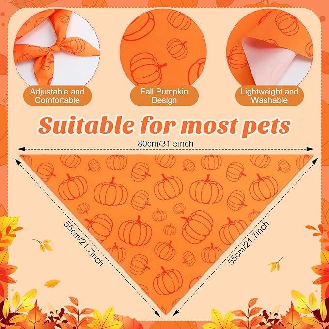 Abbylike 50 Pcs Fall Dog Bandanas Bulk Pumpkin Bandanas for Dogs Triangle Kerchief Bibs Scarf for Small Medium Large Pets Autumn Thanksgiving Costume Accessories, 25 Styles (31.5 x 21.7 x 21.7 Inch)-PurrikoPets
