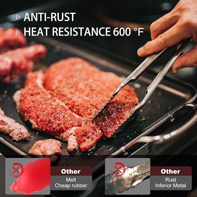 2 Pcs 7 Inch Small Tongs, Heavy Duty Stainless Steel Kitchen Tongs, For Cooking, Food, Buffet, Salad, Fruits, Bread, Dishwasher Safe-PurrikoPets