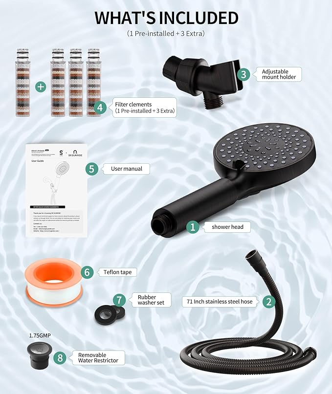 Filtered Shower Head with Handheld, High Pressure 9 Spray Mode ORB Showerhead with 4 Filters, Detachable Shower Head, Water Softener Filters Beads for Hard Water - Remove Chlorine-PurrikoPets