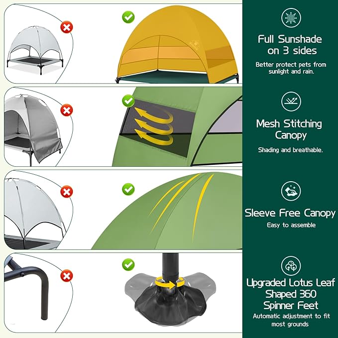 Elevated Outdoor Dog Bed with Canopy & Adjustable Feet - Larger Shade for Camping, Backyard & Patio-PurrikoPets