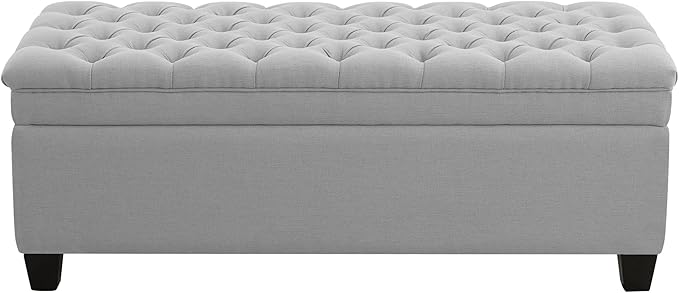 51" Fabric Storage Ottoman Bench, Upholstered Rectangle End of Bed Storage Ottoman Tufted Living Room Bedroom Bench with Safety Hinge, Solid Wood Legs, Loads 500 lb(Light Grey)-PurrikoPets