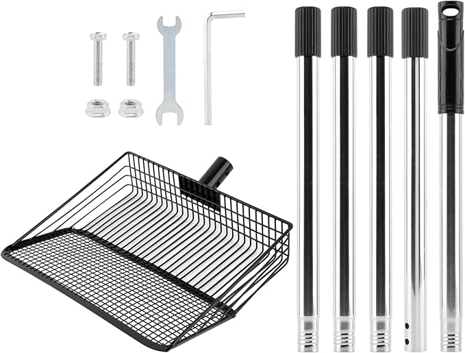 10inch Chicken Poop Scooper, Chicken Coop Scoop for Poop, 4 Sections Extended with 22 to 77inch Stainless Steel Adjustable Handle, Litter Scooper Sifting Shovel-PurrikoPets