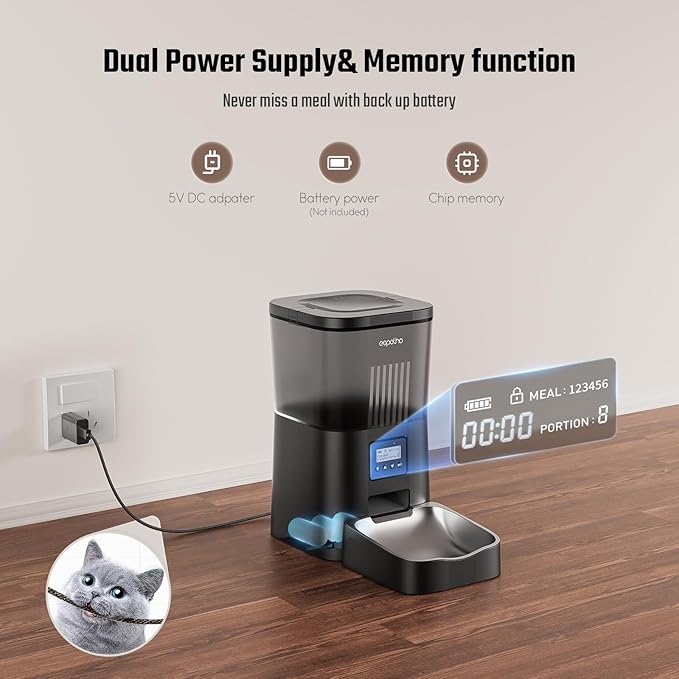 Espelho Automatic Cat Feeder- 4L Timed Cat Food Dispenser 1-6 Meals Control for Cat and Small Dog- Auto Pet Feeder with Desiccant Bag Keep Fresh for Reliable Easy Set Up and Clean- Voice Recorder-PurrikoPets