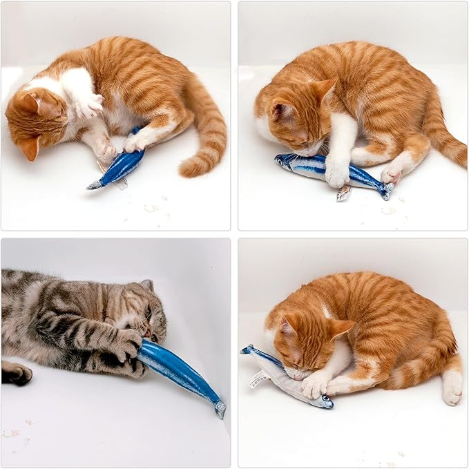 6 PCS Cat Fish Toy Soft and Durable,Cat nip Toy with Catnip Inside, Kicker Toys for Indoor Kitten Exercise,Kitty Teething Chew Toy (6 Sauries)-PurrikoPets
